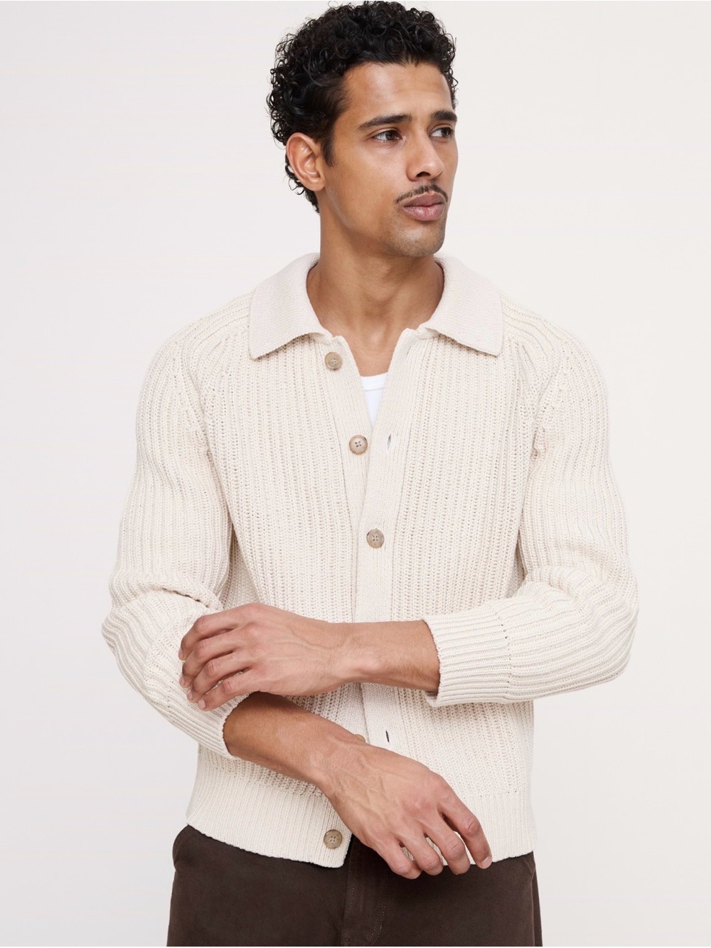 NWT Banana Republic Cotton Rib Polo Cream Cardigan Sz Small.